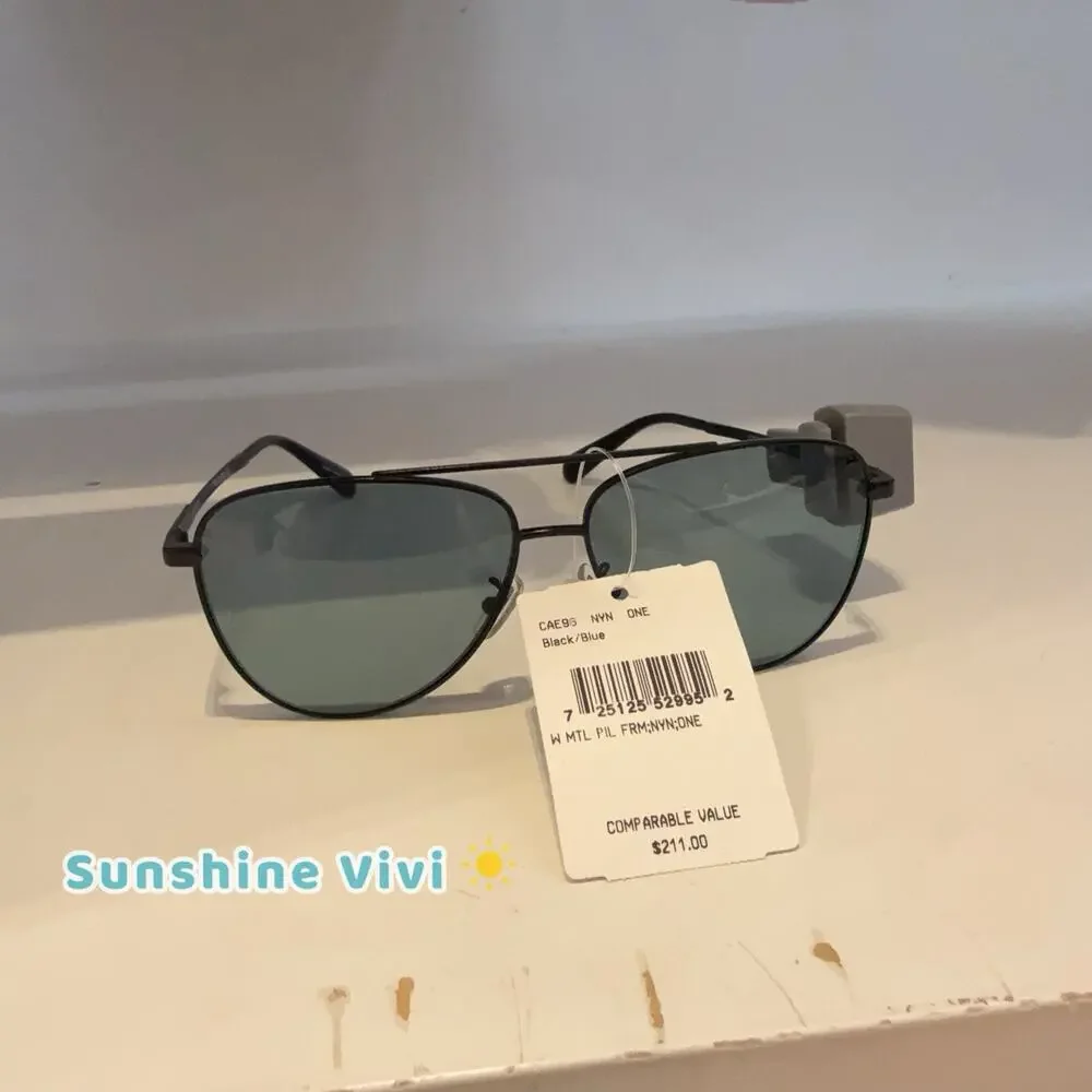 NWT Coach C Hardware Metal Pilot Sunglasses CAE96 Black/Blue